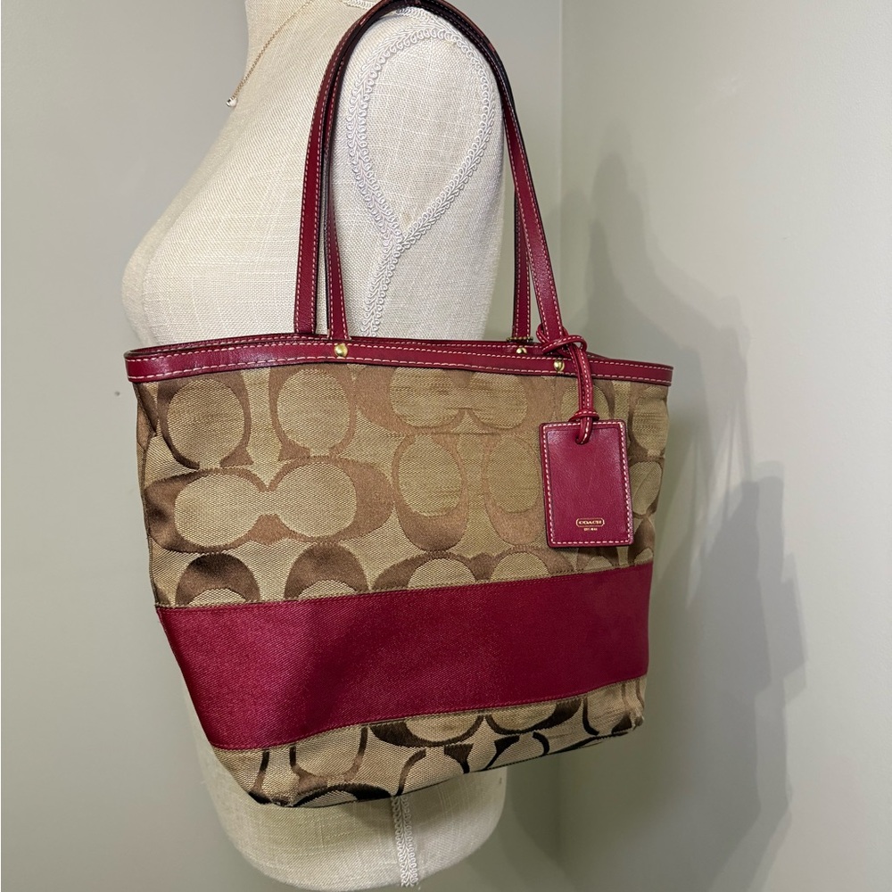 Coach Red and Brown Totes with Signature Monogram